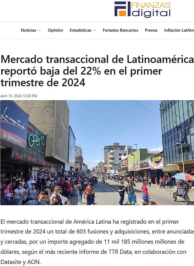 Mercado transaccional de Latinoamrica report baja del 22% en el primer trimestre de 2024